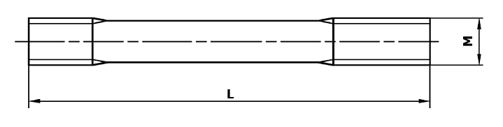 Dimensional diagram of a stud bolt.