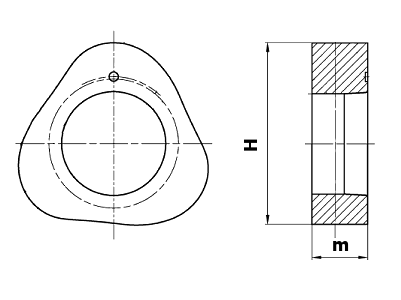 Kótovaný nákres výkovku čerpadlové trojhranné vačky
